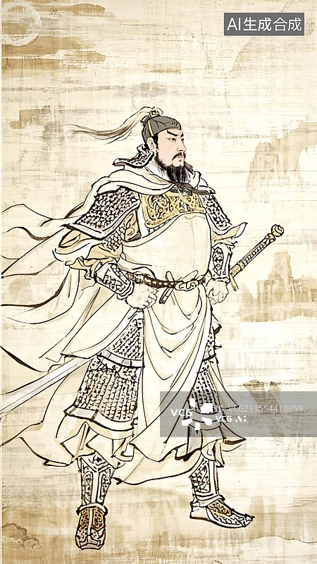 【AI数字艺术】岳飞，水墨人物插画图片素材