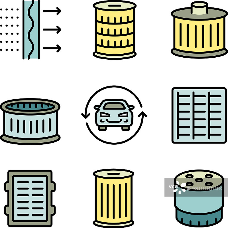 不同汽车滤清器图标集，扁平化的机油图像图片素材