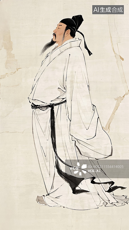 【AI数字艺术】李白，水墨人物插画图片素材