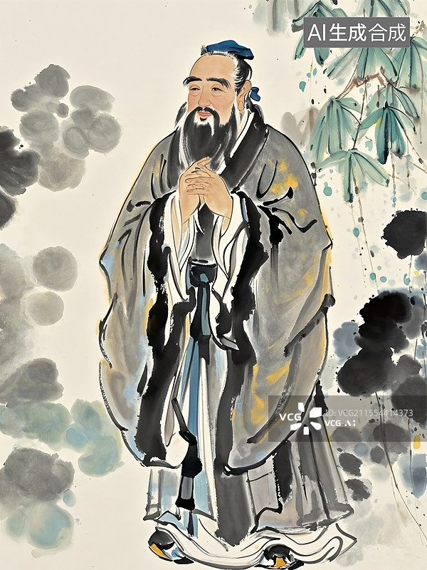 【AI数字艺术】老子，水墨人物插画图片素材