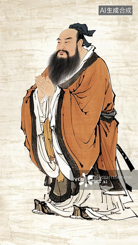 【AI数字艺术】孔子，水墨人物插画图片素材