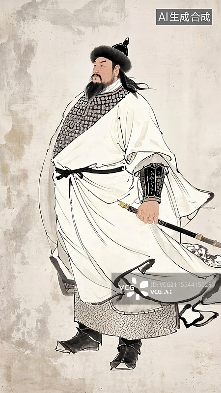 【AI数字艺术】成吉思汗，蒙古，帝王，军事家，中国画图片素材