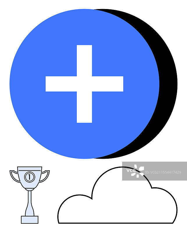 蓝色圆圈内有白色加号的奖杯图片素材