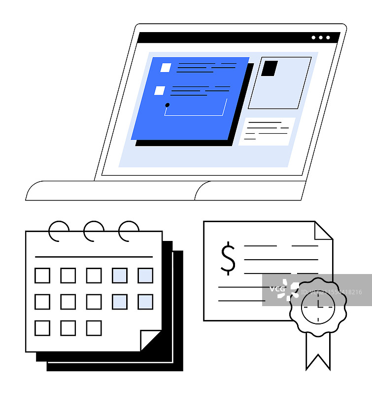 数字工作流程和规划，配有日历和图片素材