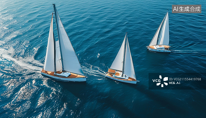 【AI数字艺术】美丽帆船在深蓝色海上航行图片素材