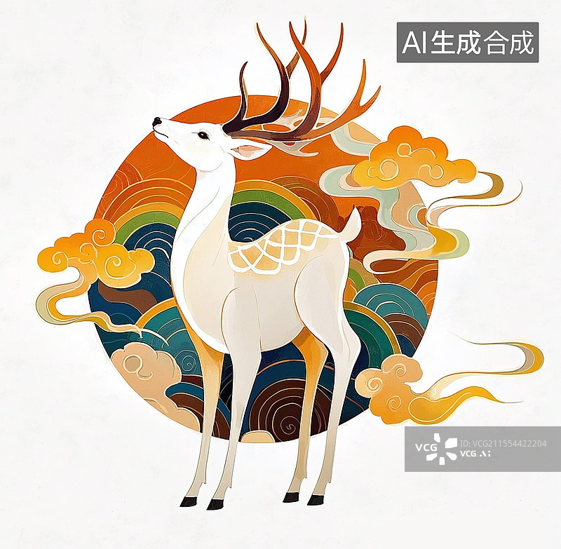 【AI数字艺术】传统瑞兽梅花鹿白鹿九色鹿图片素材