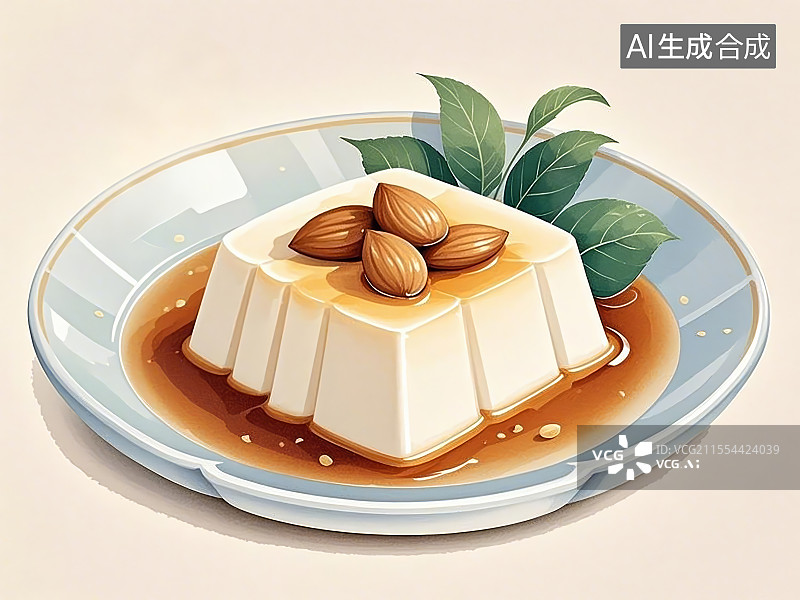 【AI数字艺术】杏仁豆腐，手绘画风格美食图片素材