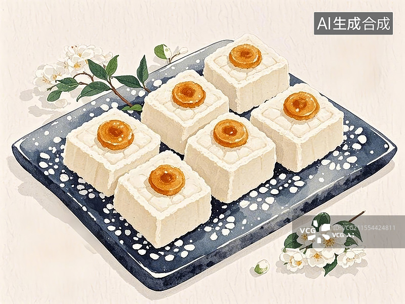 【AI数字艺术】白糖糕，手绘画风格美食图片素材