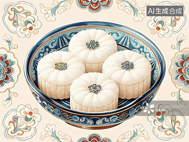 【AI数字艺术】白糖糕，手绘画风格美食图片素材