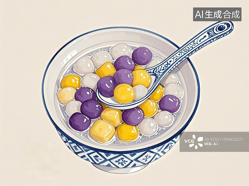 【AI数字艺术】芋圆，手绘画风格美食图片素材