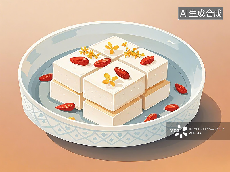 【AI数字艺术】茯苓糕，手绘画风格美食图片素材
