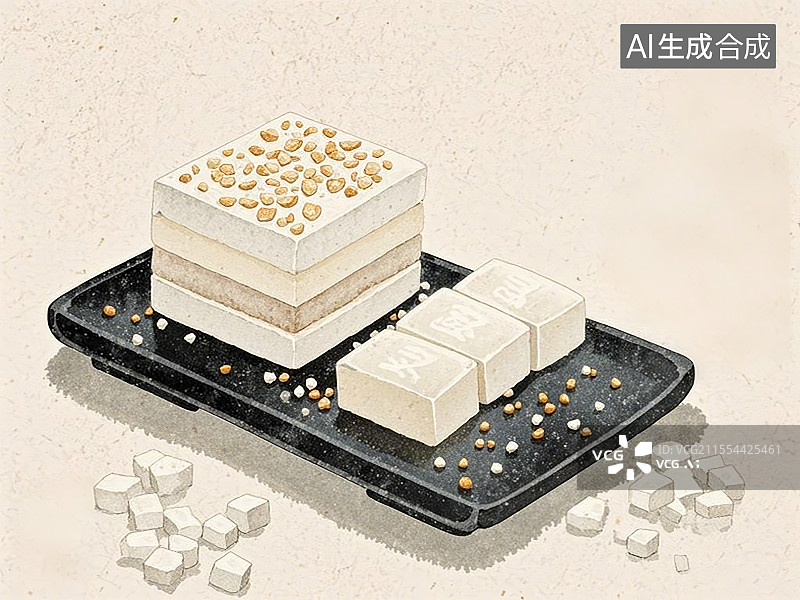 【AI数字艺术】茯苓糕，手绘画风格美食图片素材