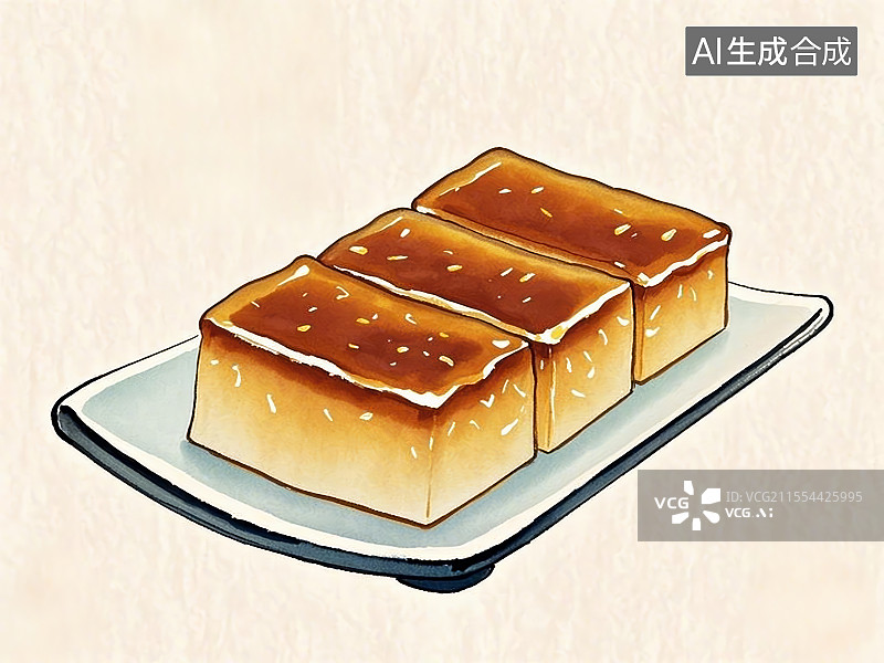 【AI数字艺术】马蹄糕，手绘画风格美食图片素材