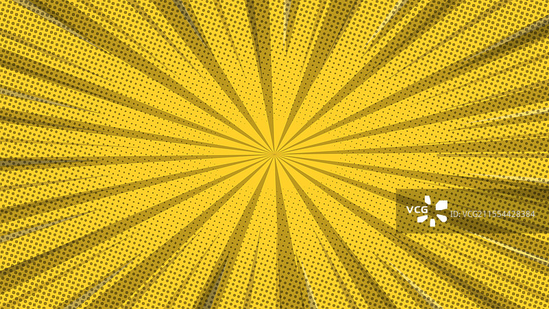 黄色漫画风格的缩放背景，带有光线和半色调效果图片素材