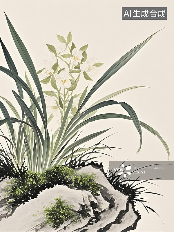 【AI数字艺术】中国风传统水墨画——花中四君子，兰花图片素材