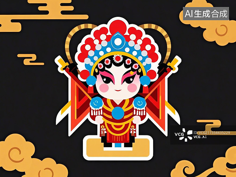 【AI数字艺术】卡通化京剧脸谱人物穆桂英（刀马旦）图片素材