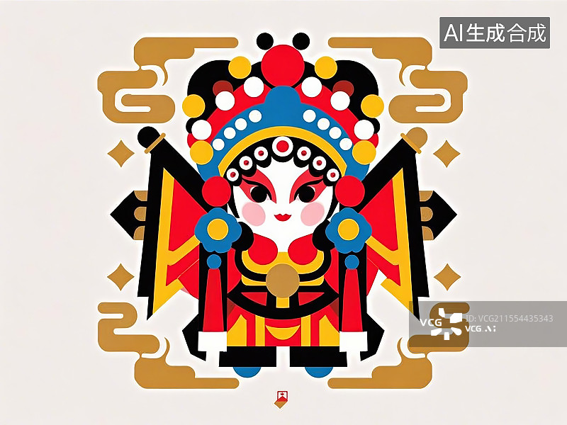 【AI数字艺术】卡通化京剧脸谱人物穆桂英（刀马旦）图片素材