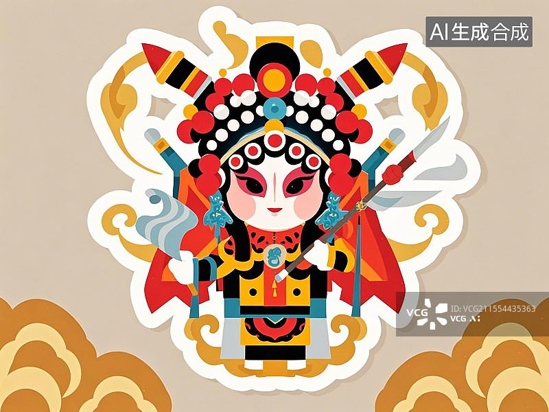 【AI数字艺术】卡通化京剧脸谱人物穆桂英（刀马旦）图片素材