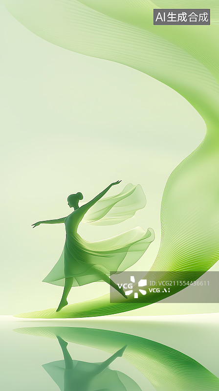 【AI数字艺术】在绿色背景下跳舞的女人图片素材