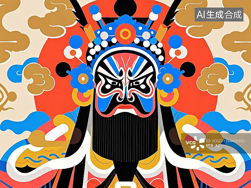 【AI数字艺术】手绘化京剧脸谱人物形象典韦（曹操护卫，古之恶来）图片素材