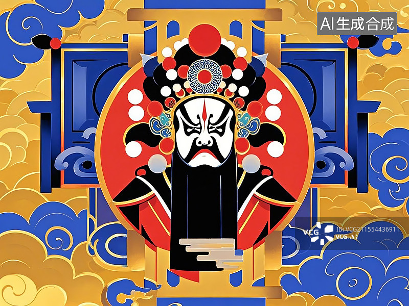 【AI数字艺术】手绘化京剧脸谱人物形象典韦（曹操护卫，古之恶来）图片素材