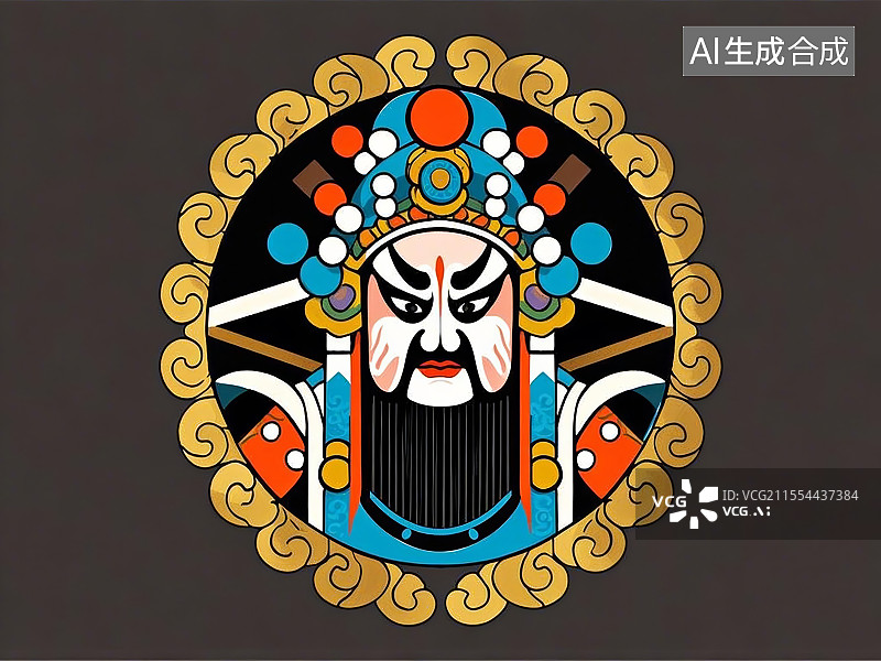 【AI数字艺术】手绘化京剧脸谱人物形象夏侯惇（曹魏宗室猛将）图片素材