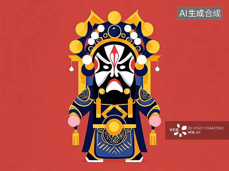 【AI数字艺术】手绘化京剧脸谱人物形象张辽（字文远，五子良将之首，威震逍遥津）图片素材