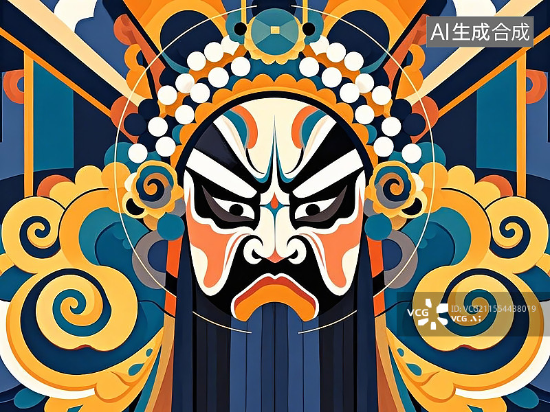 【AI数字艺术】手绘化京剧脸谱人物形象徐晃（字公明，五子良将之一）图片素材