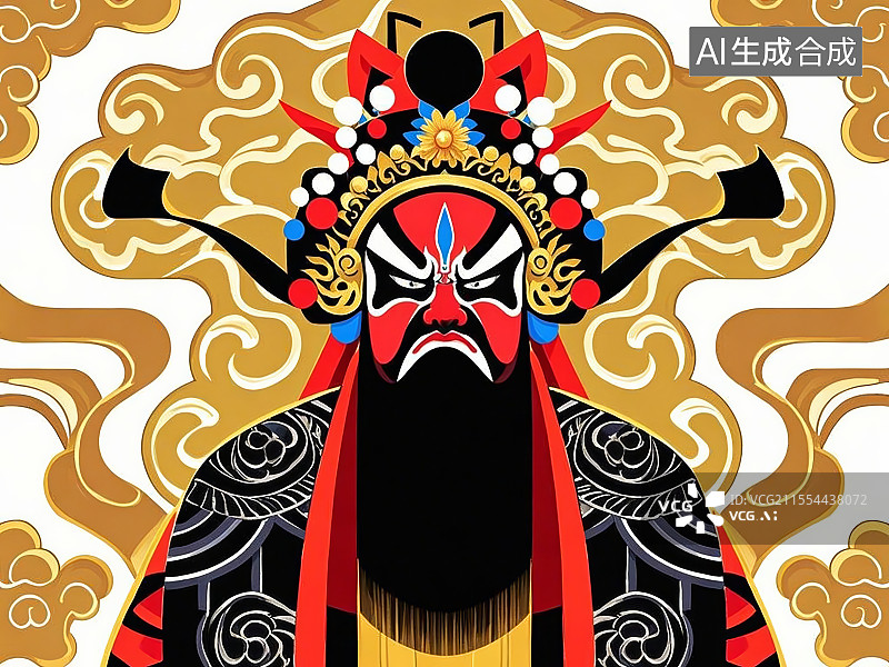 【AI数字艺术】手绘化京剧脸谱人物形象曹丕（曹操之子，魏国开国皇帝）图片素材
