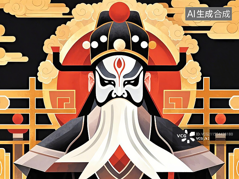 【AI数字艺术】手绘化京剧脸谱人物形象荀彧（字文若，王佐之才，曹操谋主）图片素材