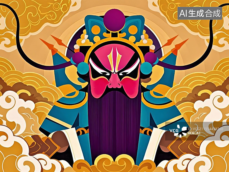 【AI数字艺术】手绘化京剧脸谱人物形象袁绍（字本初，官渡之战败于曹操）图片素材