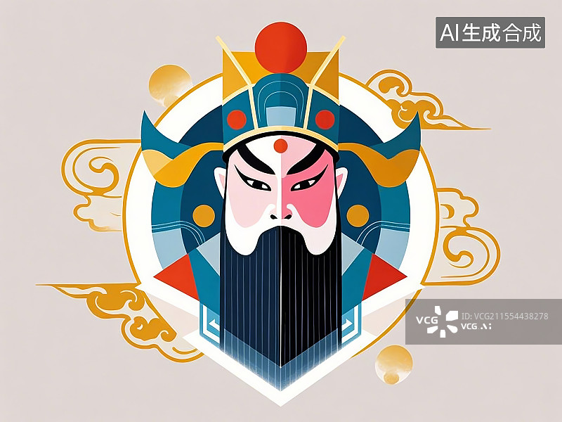 【AI数字艺术】手绘化京剧脸谱人物形象荀彧（字文若，王佐之才，曹操谋主）图片素材