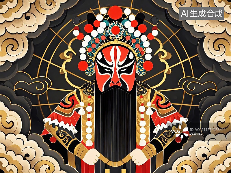 【AI数字艺术】手绘化京剧脸谱人物形象袁绍（字本初，官渡之战败于曹操）图片素材