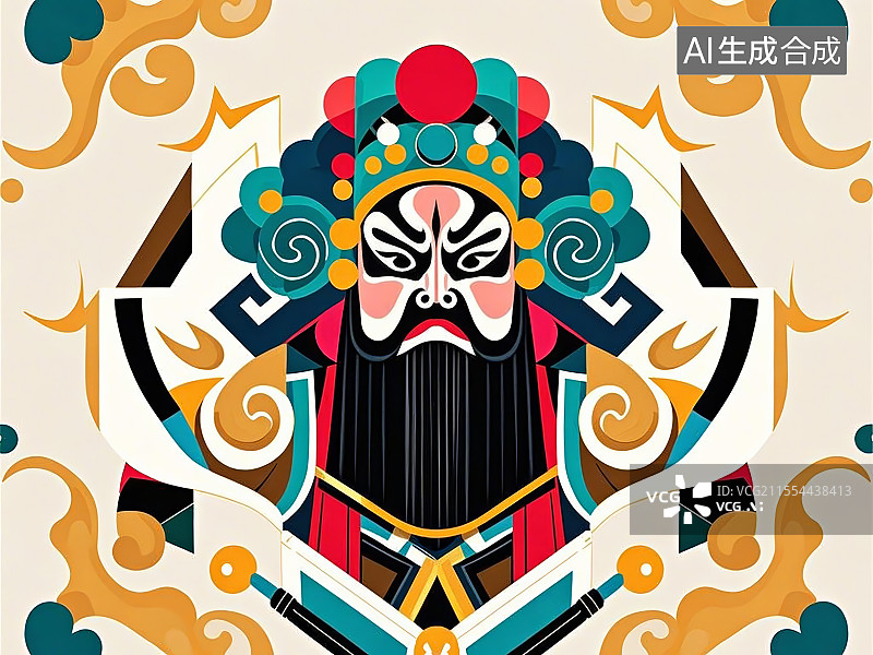 【AI数字艺术】手绘化京剧脸谱人物形象许褚（字仲康，虎痴，曹操亲卫）图片素材