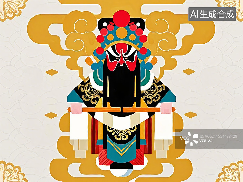 【AI数字艺术】手绘化京剧脸谱人物形象许褚（字仲康，虎痴，曹操亲卫）图片素材