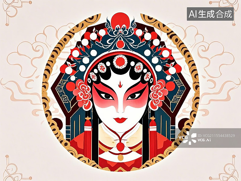 【AI数字艺术】手绘化京剧脸谱人物形象貂蝉（四大美女之一图片素材