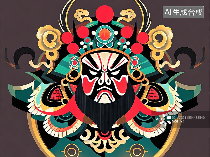 【AI数字艺术】手绘化京剧脸谱人物形象许褚（字仲康，虎痴，曹操亲卫）图片素材