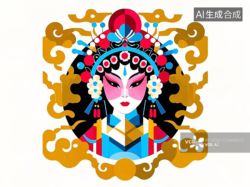【AI数字艺术】手绘化京剧脸谱人物形象貂蝉（四大美女之一图片素材