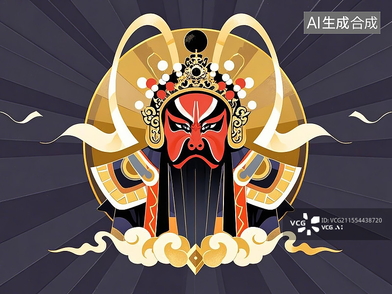 【AI数字艺术】手绘化京剧脸谱人物形象陆逊（字伯言，夷陵之战击败刘备）图片素材