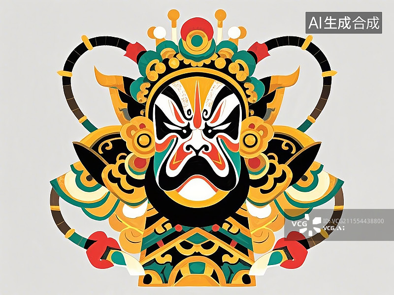 【AI数字艺术】手绘化京剧脸谱人物形象马超（字孟起，五虎上将之一，西凉猛将）图片素材
