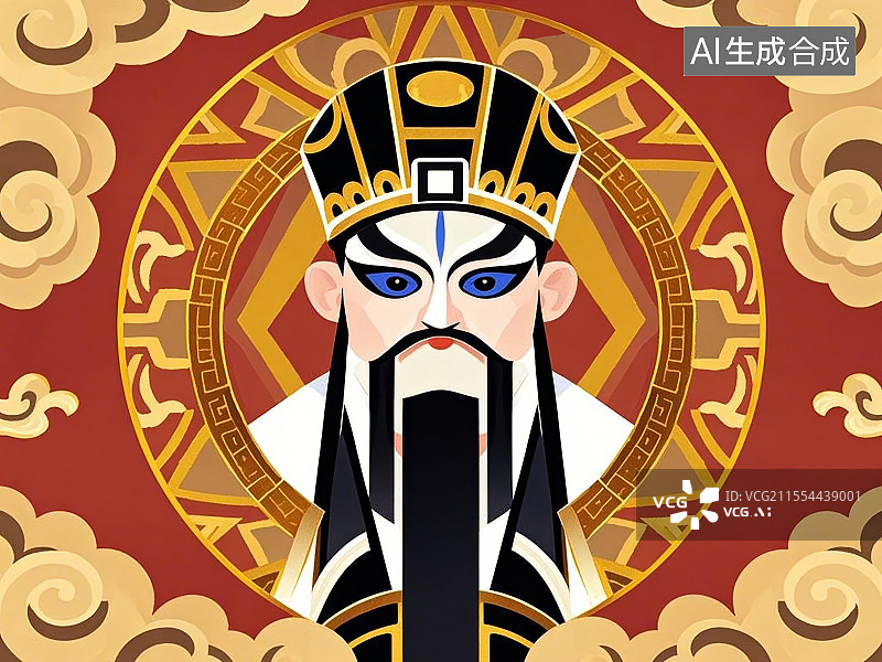 【AI数字艺术】手绘化京剧脸谱人物诸葛亮（字孔明，蜀汉丞相，智绝代表）图片素材
