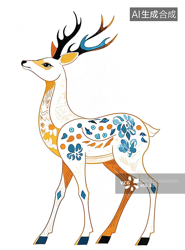 【AI数字艺术】传统瑞兽梅花鹿白鹿图片素材