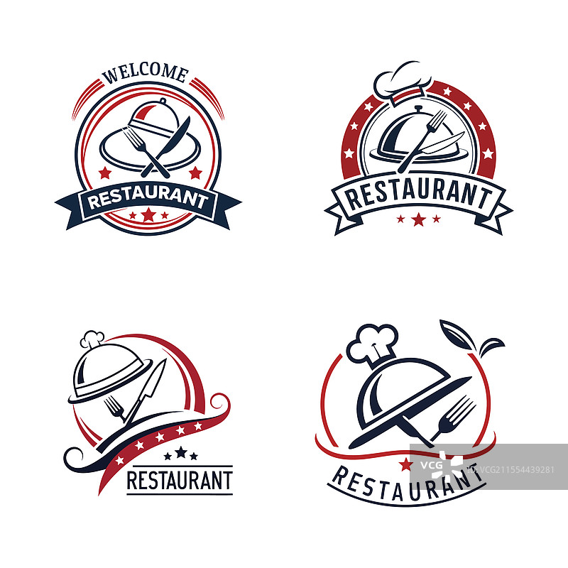 一组包含食物符号的餐厅标志图片素材