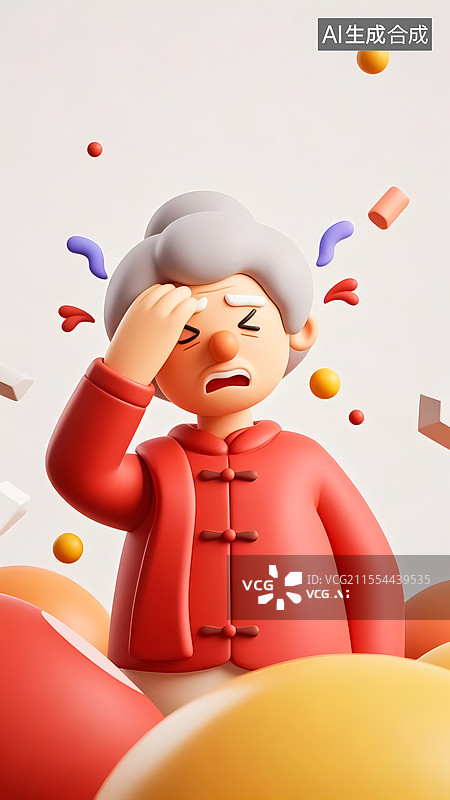 【AI数字艺术】老年人生病插画图片素材