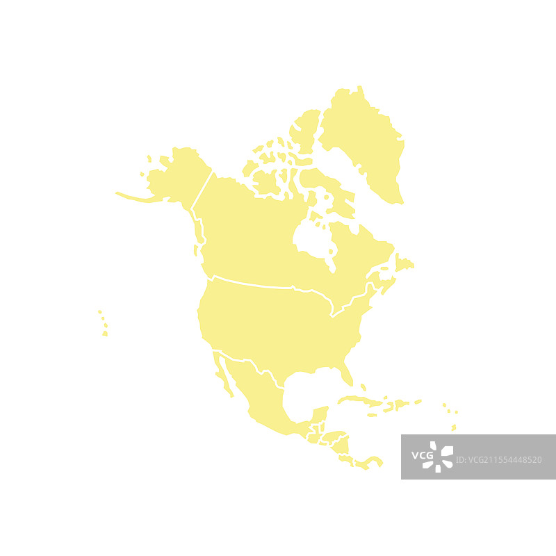 奶油色的北美地图，带有详细的区域划分图片素材