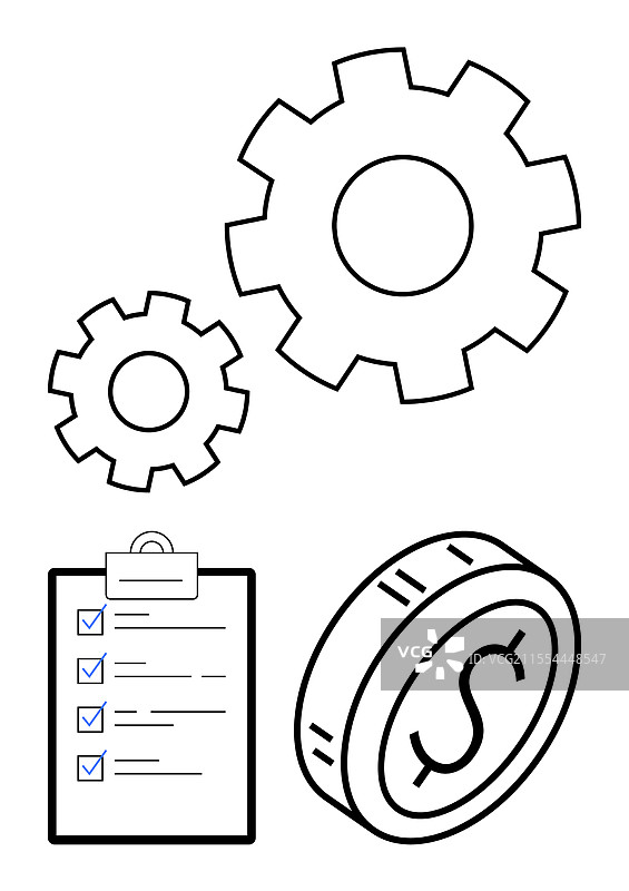 业务流程概念与检查清单齿轮图片素材