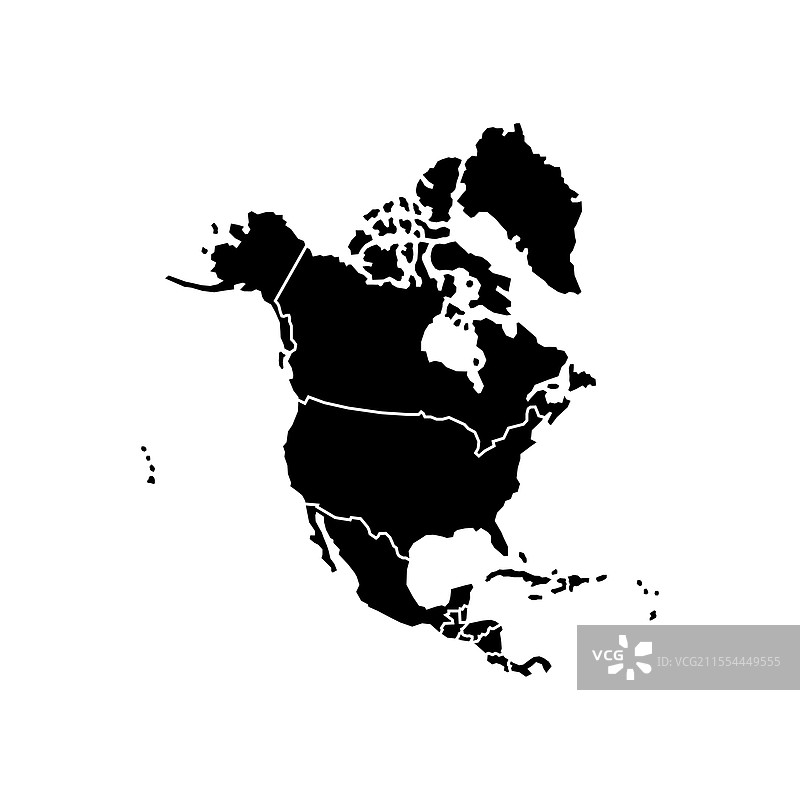 高度详细的北美洲地图，孤立展示图片素材