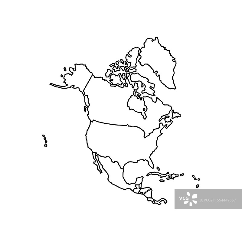 高度详细的北美洲孤立地图，带有边界图片素材
