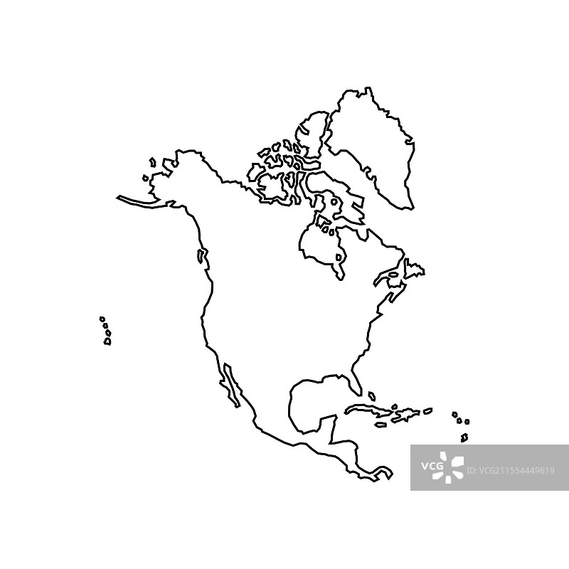 高度详细的北美洲孤立地图图片素材