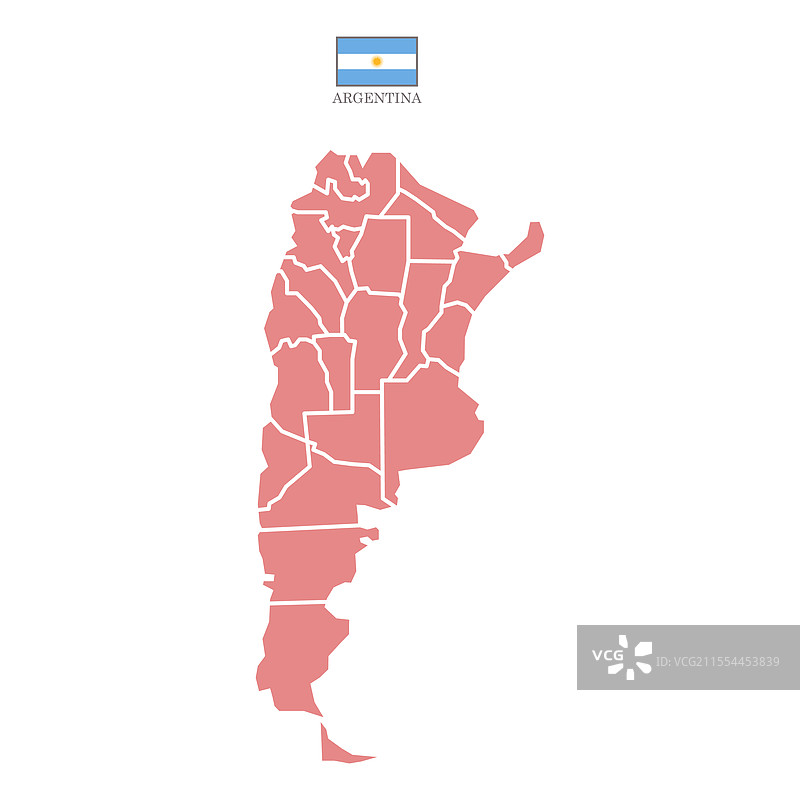 阿根廷的红色地图，标注州和国旗图片素材